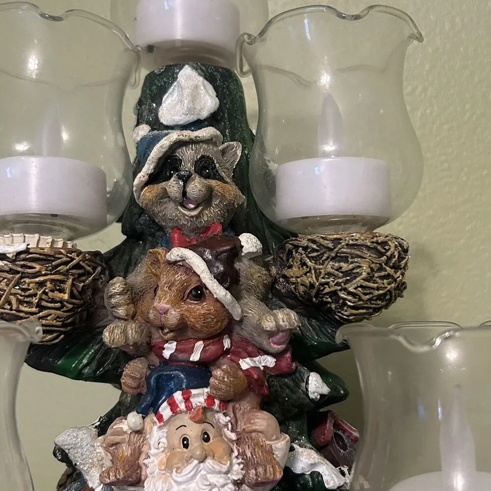 Santa Ceramic Multi-Arm Candle Holder Centerpiece w/ Glass Cups, Multicolor